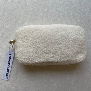 Stoney Clover Marshmallow Cozy Boucle Faux Fluff Fur Small Pouch Clutch Makeup